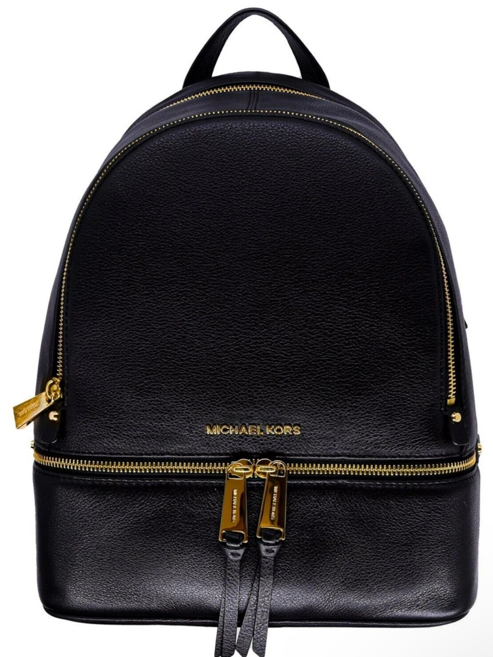 Michael Kors Black Leather Backpack with Gold Hardware Accents